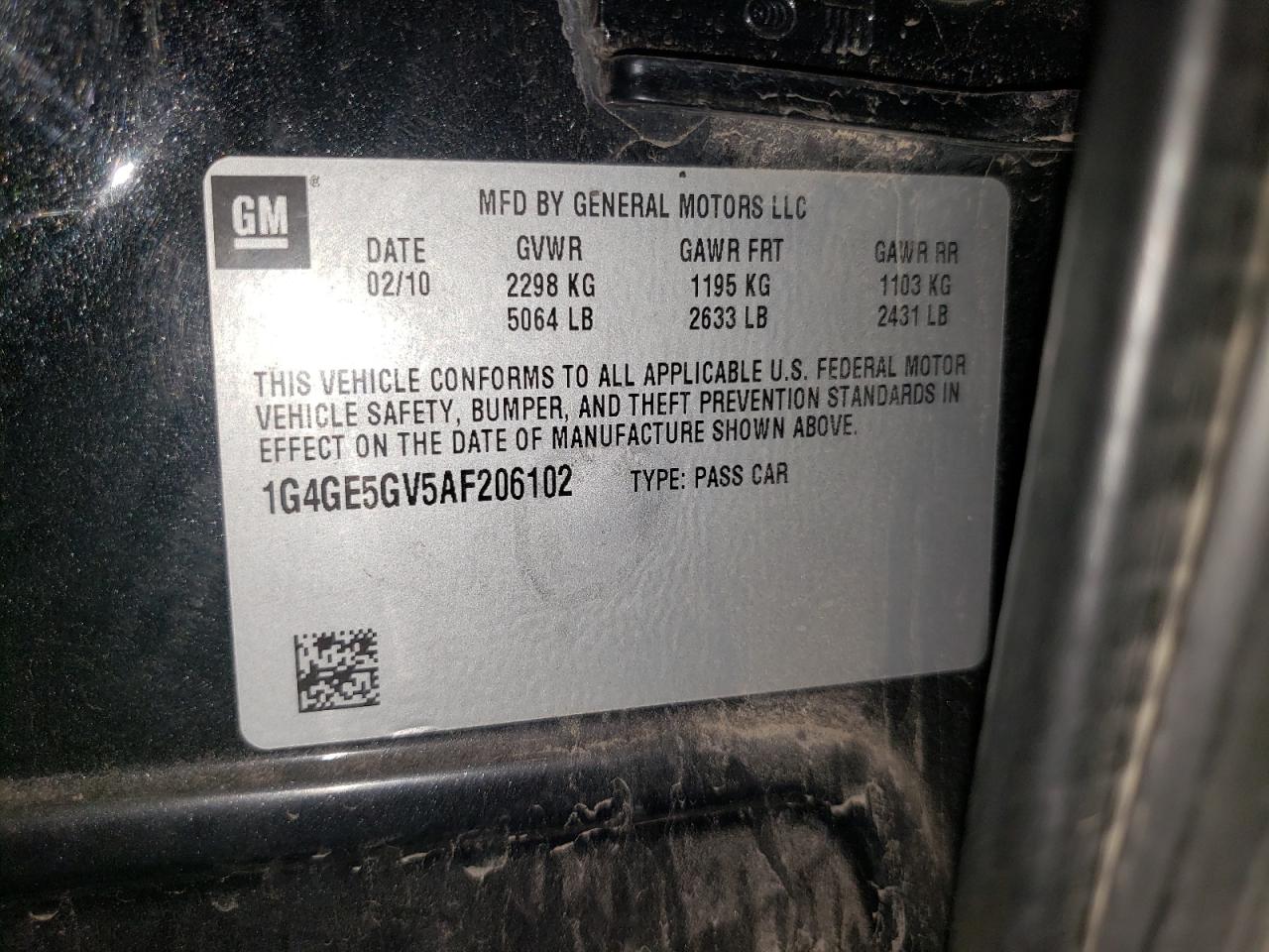 2010 Buick Lacrosse Cxs VIN: 1G4GE5GV5AF206102 Lot: 68280375