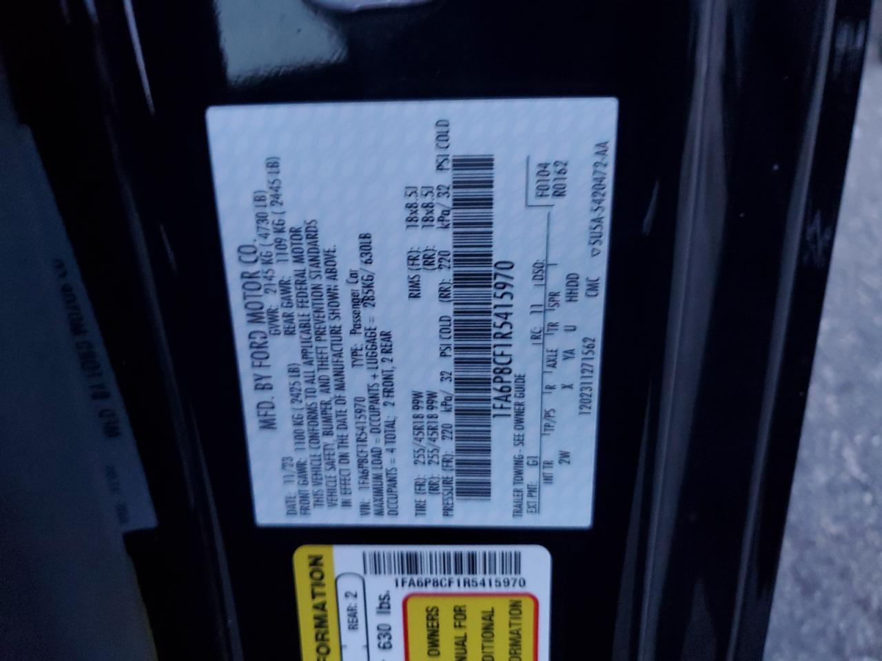 2024 Ford Mustang Gt VIN: 1FA6P8CF1R5415970 Lot: 83773205