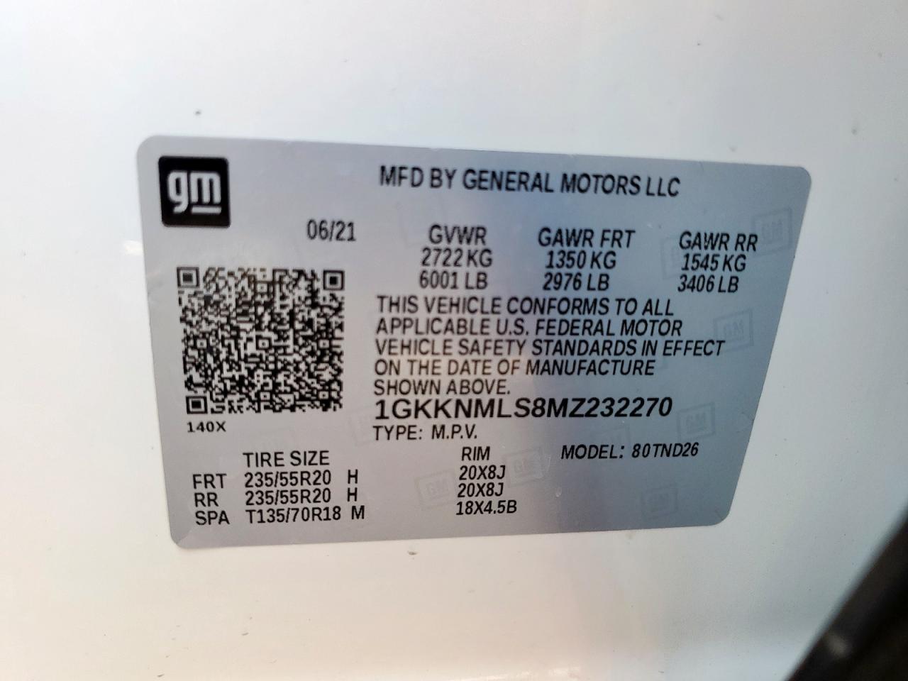 2021 GMC Acadia Slt VIN: 1GKKNMLS8MZ232270 Lot: 84569525