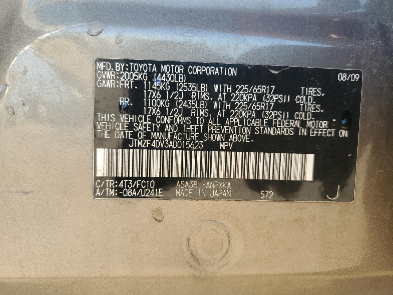 2010 Toyota Rav4 VIN: JTMZF4DV3AD015623 Lot: 80922665