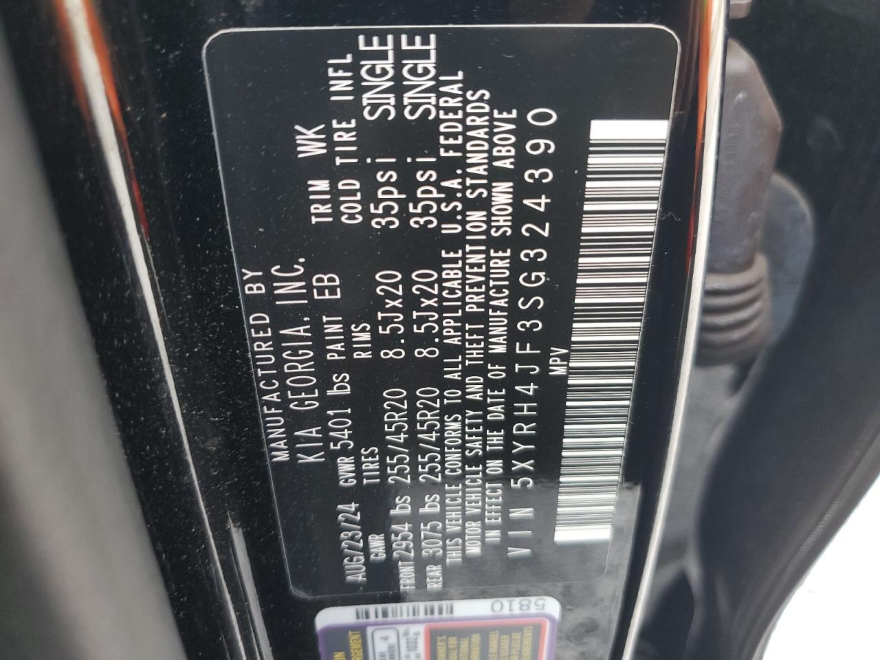 2025 Kia Sorento Ex VIN: 5XYRH4JF3SG324390 Lot: 81466605