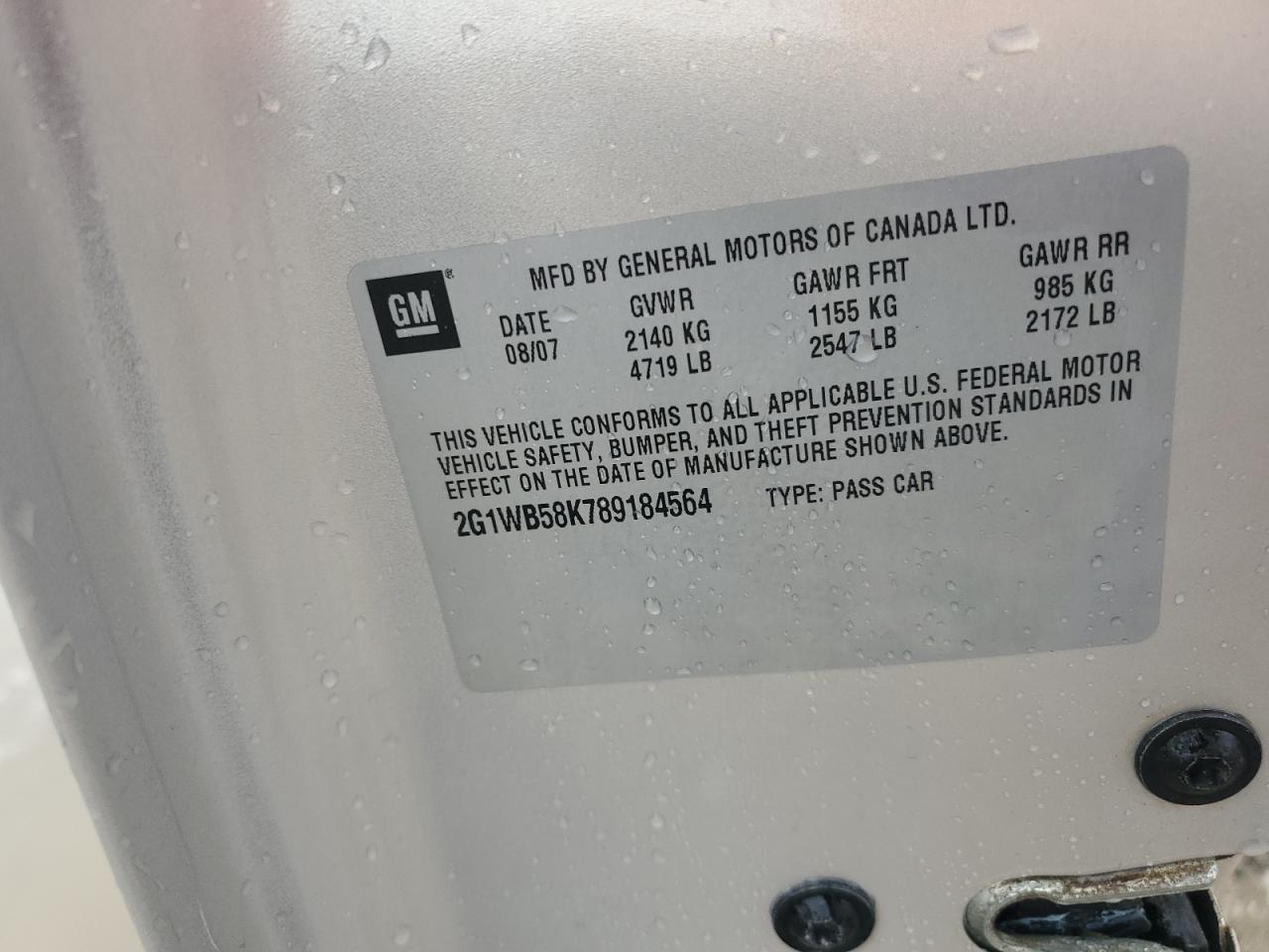 2008 Chevrolet Impala Ls VIN: 2G1WB58K789184564 Lot: 81739275