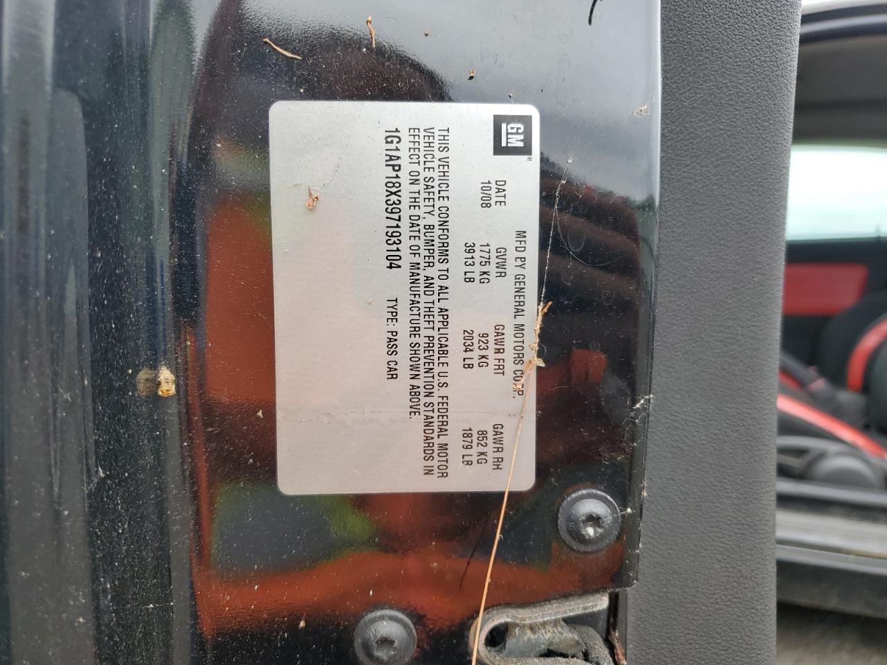 2009 Chevrolet Cobalt Ss VIN: 1G1AP18X397193104 Lot: 81327275