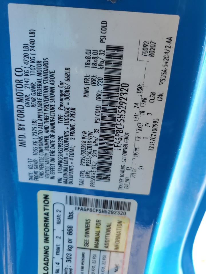 2017 Ford Mustang Gt VIN: 1FA6P8CF5H5292320 Lot: 81324585