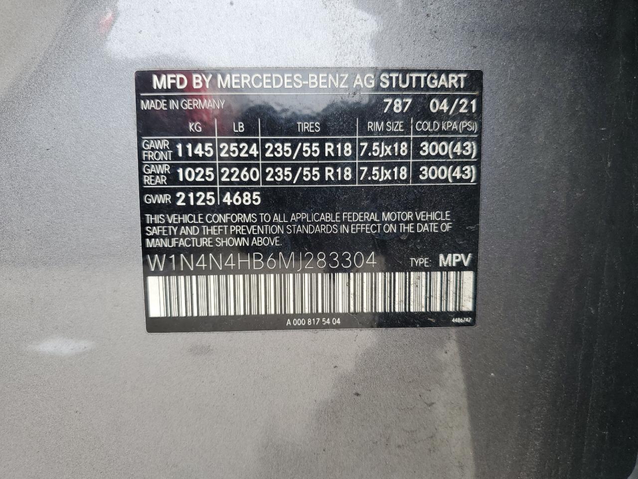 2021 Mercedes-Benz Gla 250 4Matic VIN: W1N4N4HB6MJ283304 Lot: 80349125