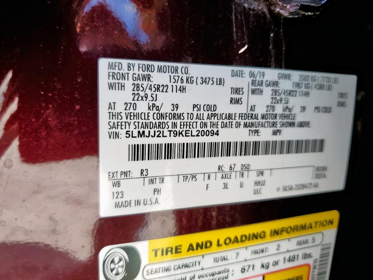 2019 Lincoln Navigator Reserve VIN: 5LMJJ2LT9KEL20094 Lot: 81779965