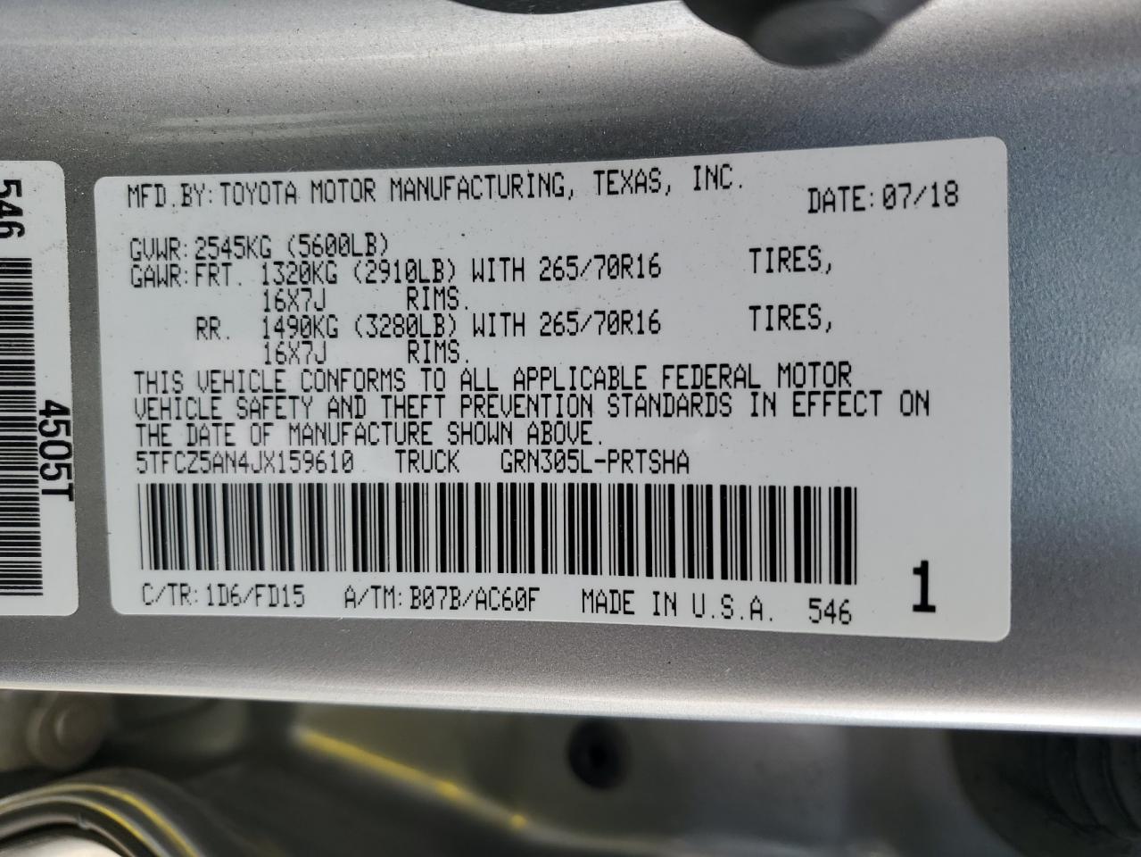 2018 Toyota Tacoma Double Cab VIN: 5TFCZ5AN4JX159610 Lot: 80628655