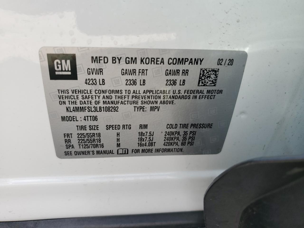 2020 Buick Encore Gx Essence VIN: KL4MMFSL3LB108292 Lot: 81803805