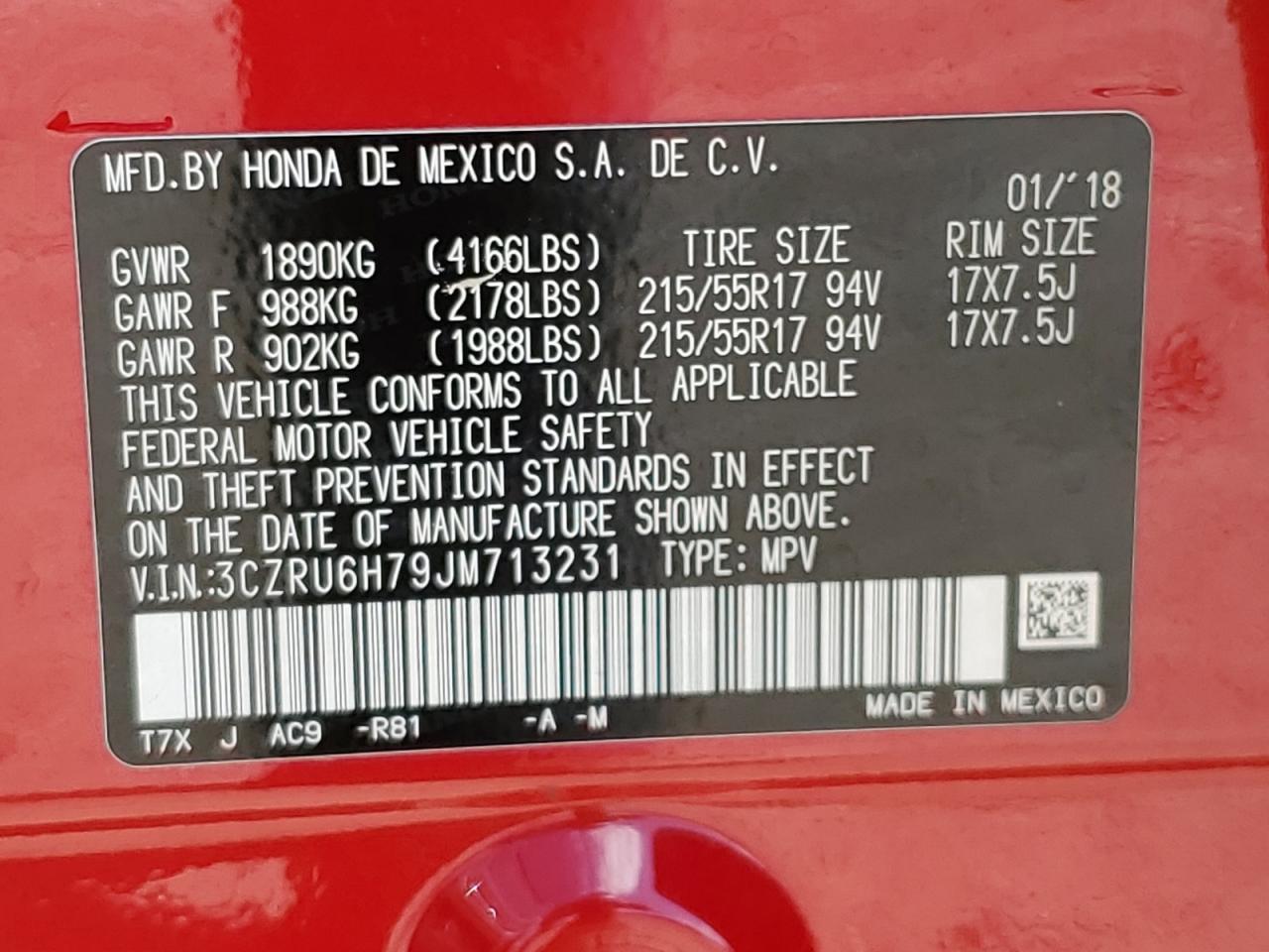 2018 Honda Hr-V Exl VIN: 3CZRU6H79JM713231 Lot: 81871725