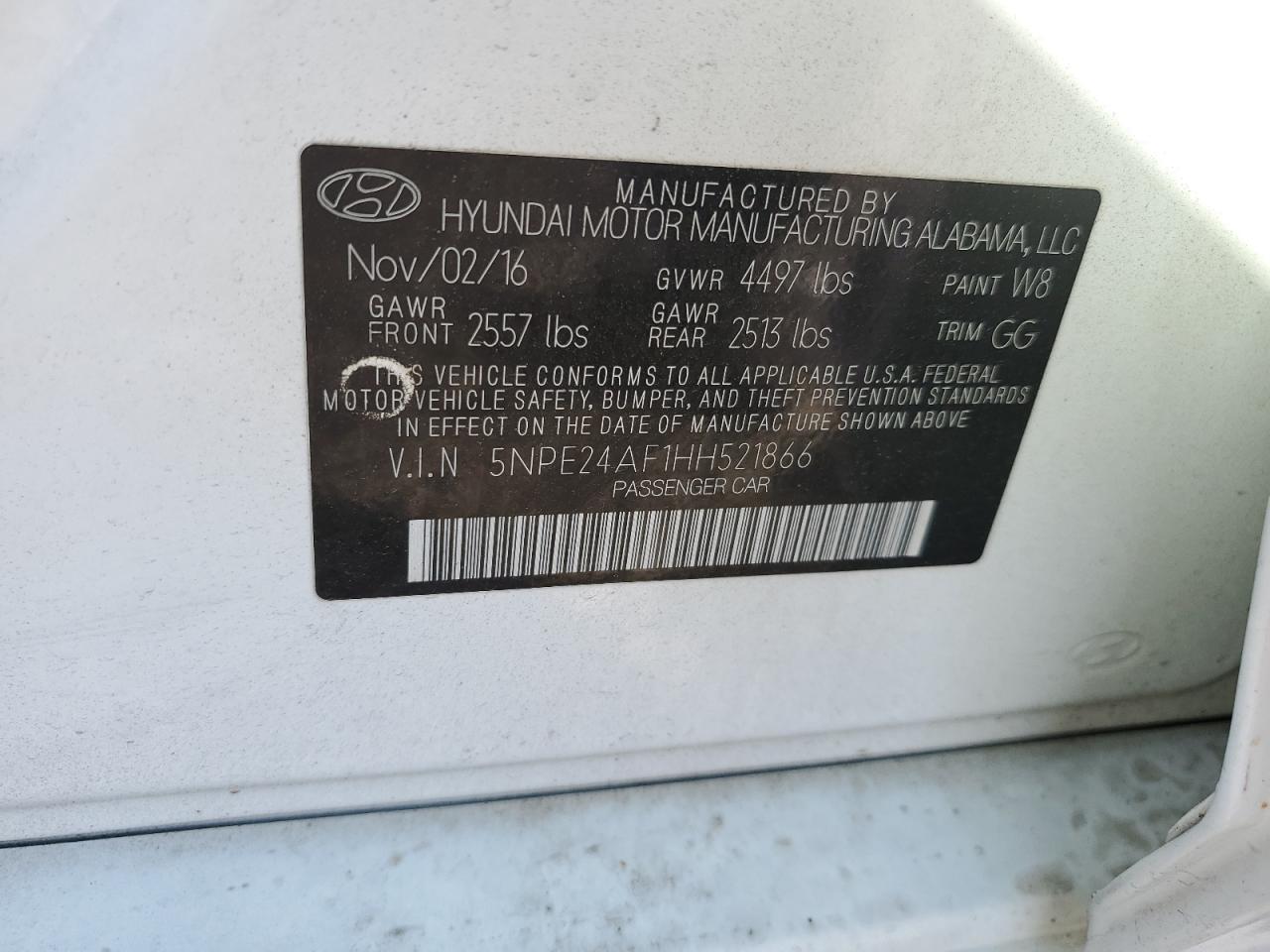 2017 Hyundai Sonata Se VIN: 5NPE24AF1HH521866 Lot: 80814565