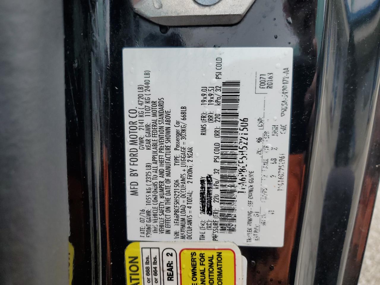 2017 Ford Mustang Gt VIN: 1FA6P8CF5H5221506 Lot: 81785305