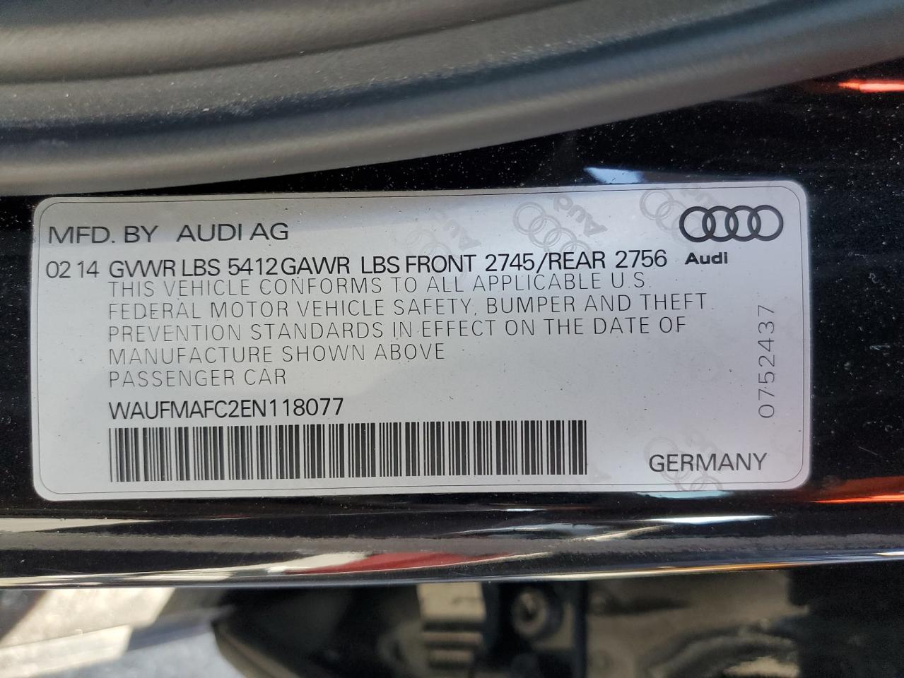 2014 Audi A6 Premium Plus VIN: WAUFMAFC2EN118077 Lot: 80567835