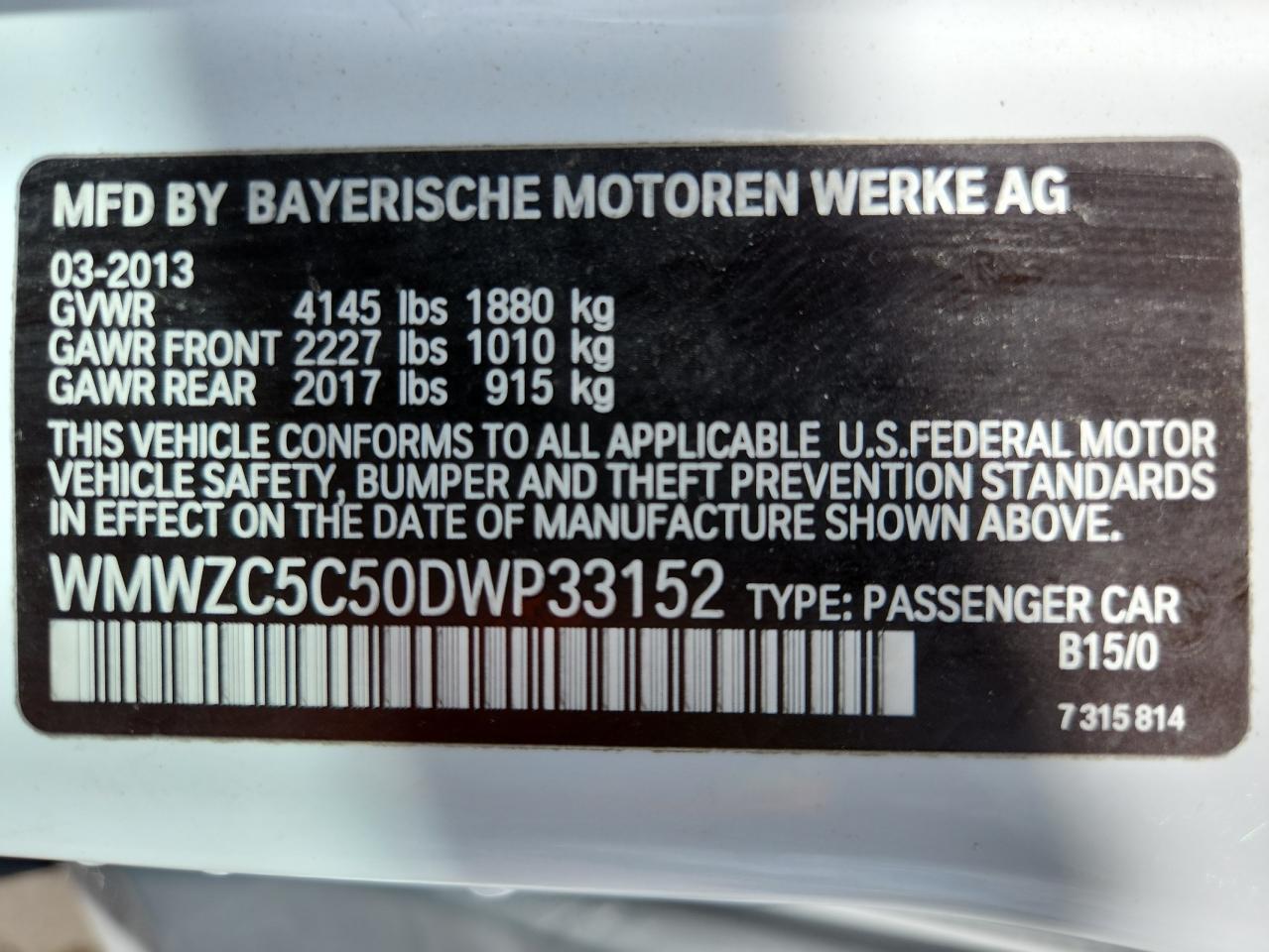 2013 Mini Cooper S Countryman VIN: WMWZC5C50DWP33152 Lot: 71010125