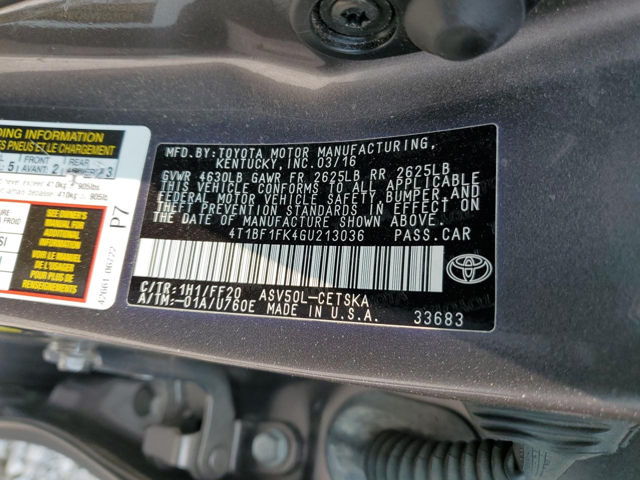 2016 Toyota Camry Le VIN: 4T1BF1FK4GU213036 Lot: 71663655