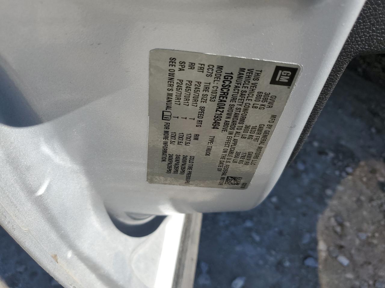 2010 Chevrolet Silverado C1500 Ls VIN: 1GCSCREA0AZ193494 Lot: 84384015