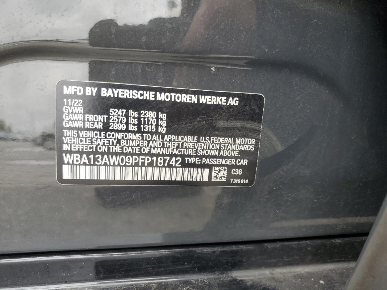 2023 BMW M440Xi Gran Coupe VIN: WBA13AW09PFP18742 Lot: 83838365