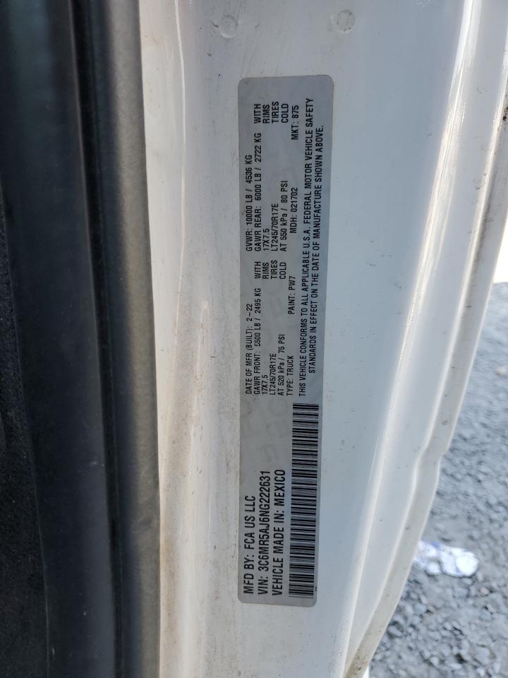 2022 Ram 2500 Tradesman VIN: 3C6MR5AJ6NG222631 Lot: 81639285