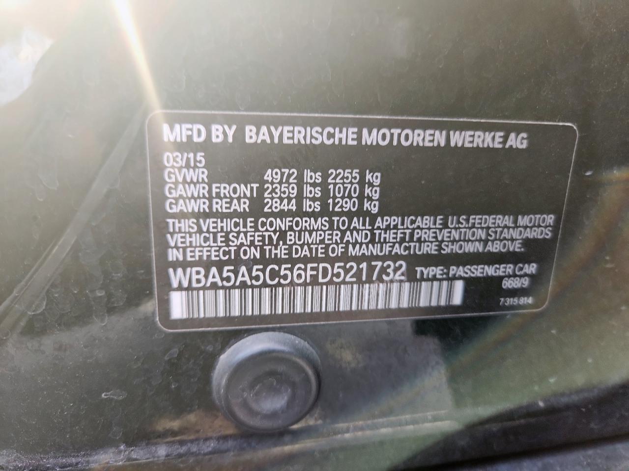 2015 BMW 528 I VIN: WBA5A5C56FD521732 Lot: 80808225