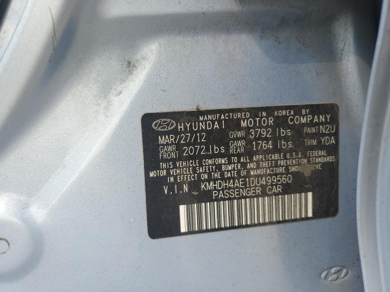 2013 Hyundai Elantra Gls VIN: KMHDH4AE1DU499560 Lot: 80295415