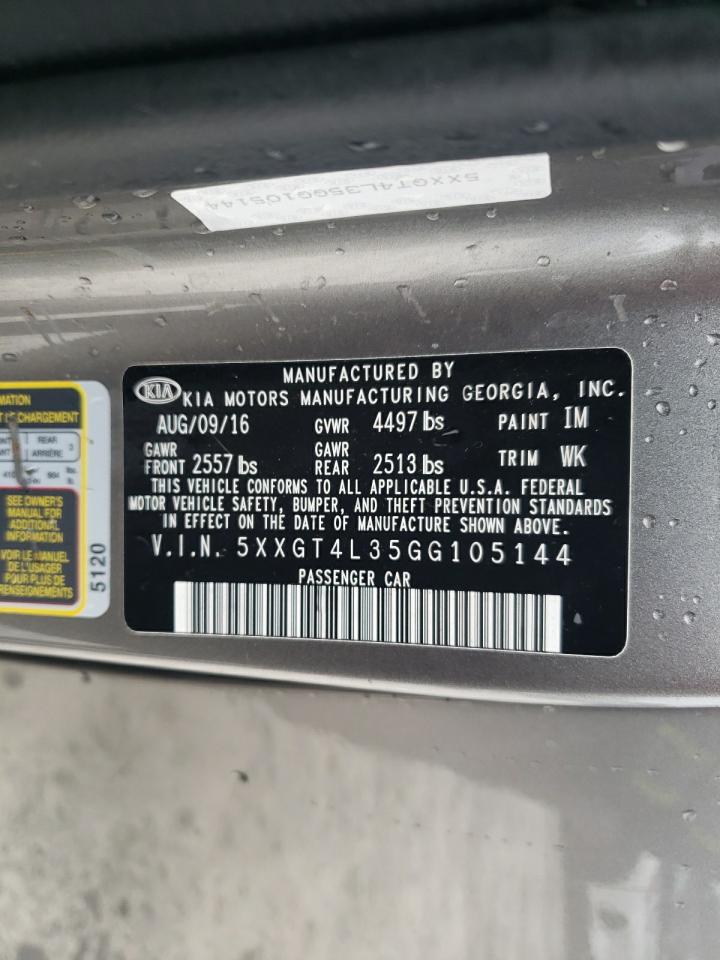 2016 Kia Optima Lx VIN: 5XXGT4L35GG105144 Lot: 82154625