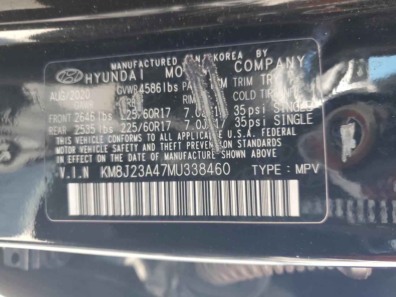 2021 Hyundai Tucson Se VIN: KM8J23A47MU338460 Lot: 81452385