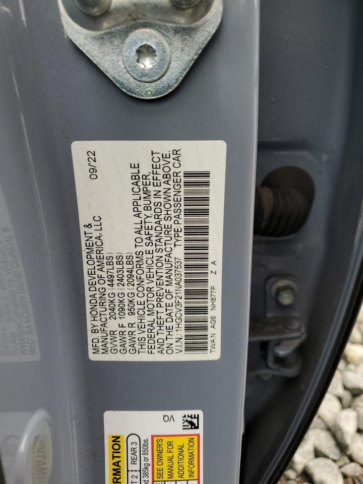 2022 Honda Accord Hybrid Sport VIN: 1HGCV3F21NA037537 Lot: 71204685