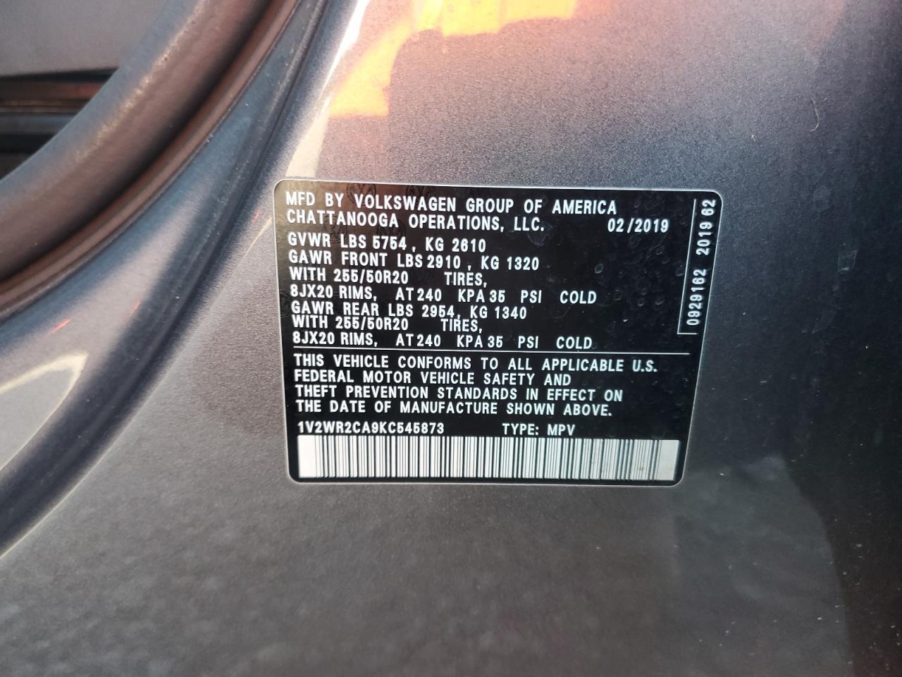 2019 Volkswagen Atlas Se VIN: 1V2WR2CA9KC545873 Lot: 71614845