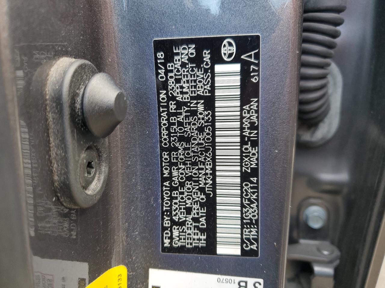 2018 Toyota C-Hr Xle VIN: JTNKHMBX6J1005133 Lot: 84547555