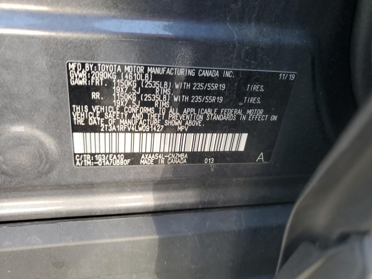 2020 Toyota Rav4 Xle Premium VIN: 2T3A1RFV4LW091427 Lot: 80983675