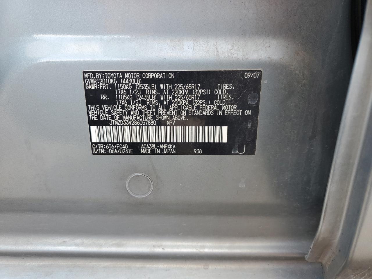 2008 Toyota Rav4 VIN: JTMZD33V286057880 Lot: 71930905