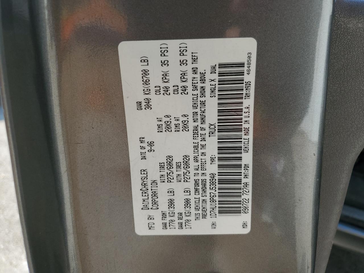 2007 Dodge Ram 1500 St VIN: 1D7HU18P67J538940 Lot: 80452485