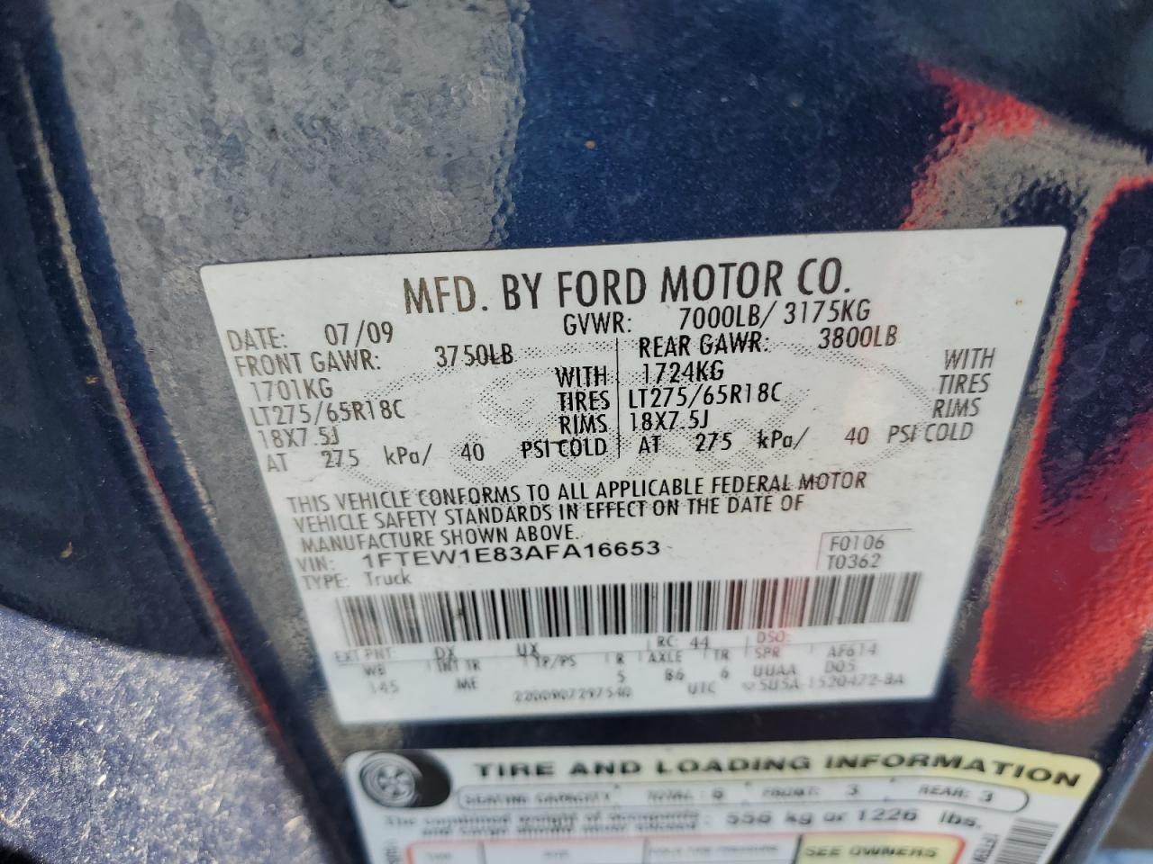 2010 Ford F150 Supercrew VIN: 1FTEW1E83AFA16653 Lot: 84742625
