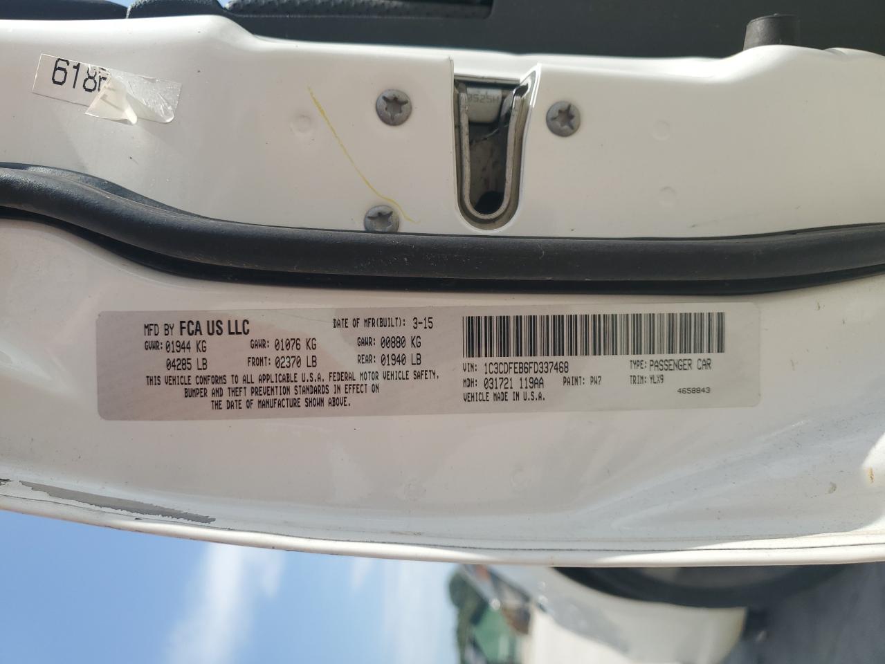 2015 Dodge Dart Gt VIN: 1C3CDFEB6FD337468 Lot: 72050775