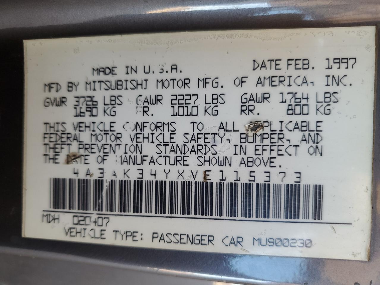 1997 Mitsubishi Eclipse Rs VIN: 4A3AK34YXVE115373 Lot: 80578495