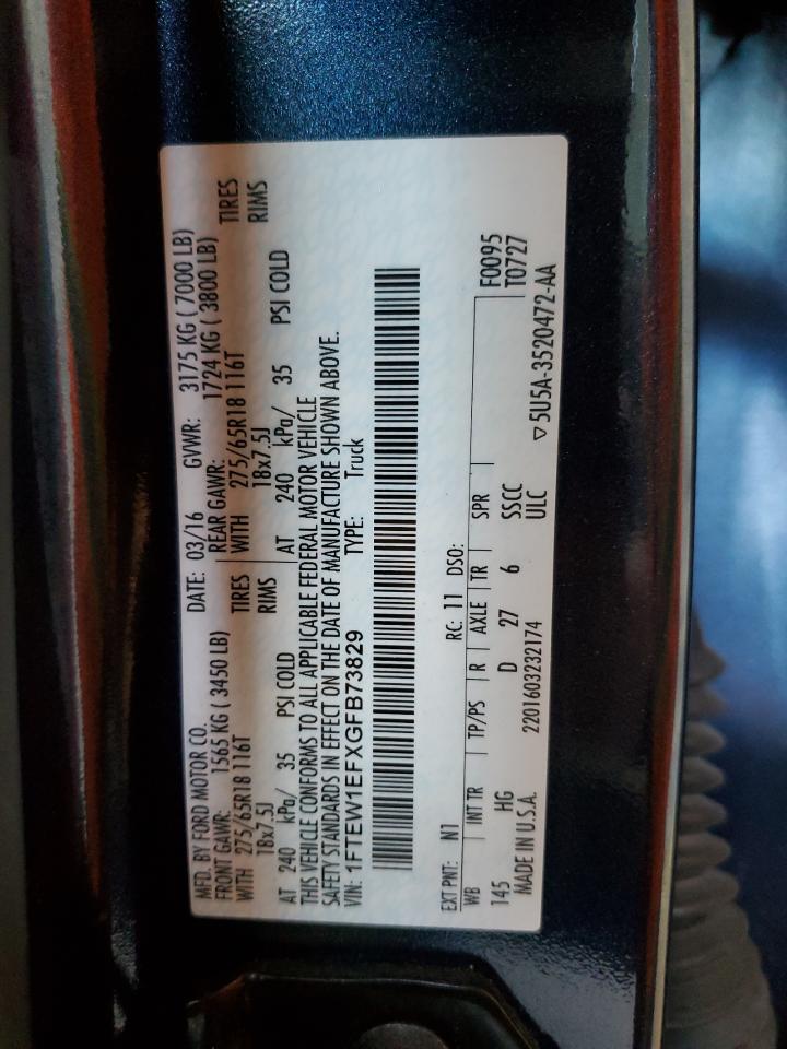 2016 Ford F150 Supercrew VIN: 1FTEW1EFXGFB73829 Lot: 80187235