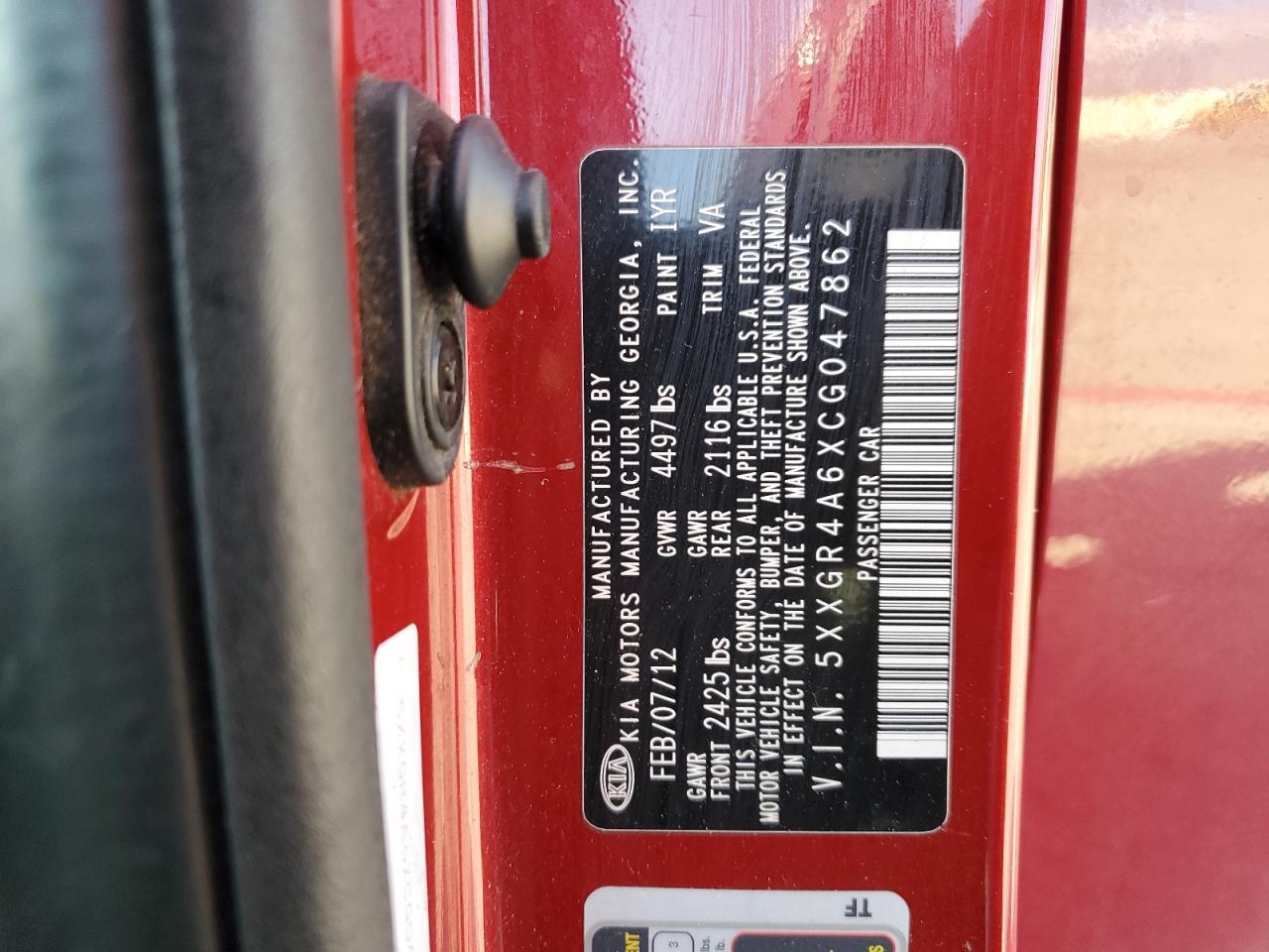 2012 Kia Optima Sx VIN: 5XXGR4A6XCG047862 Lot: 82155905