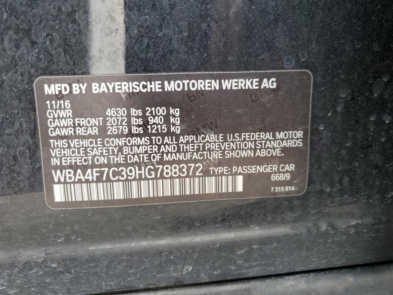 2017 BMW 430I Gran Coupe VIN: WBA4F7C39HG788372 Lot: 82125925