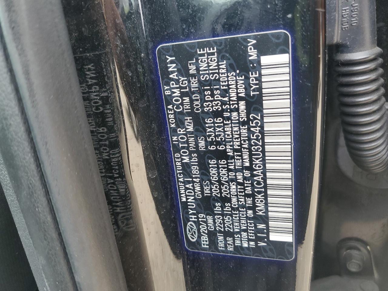 2019 Hyundai Kona Se VIN: KM8K1CAA6KU325452 Lot: 72059875
