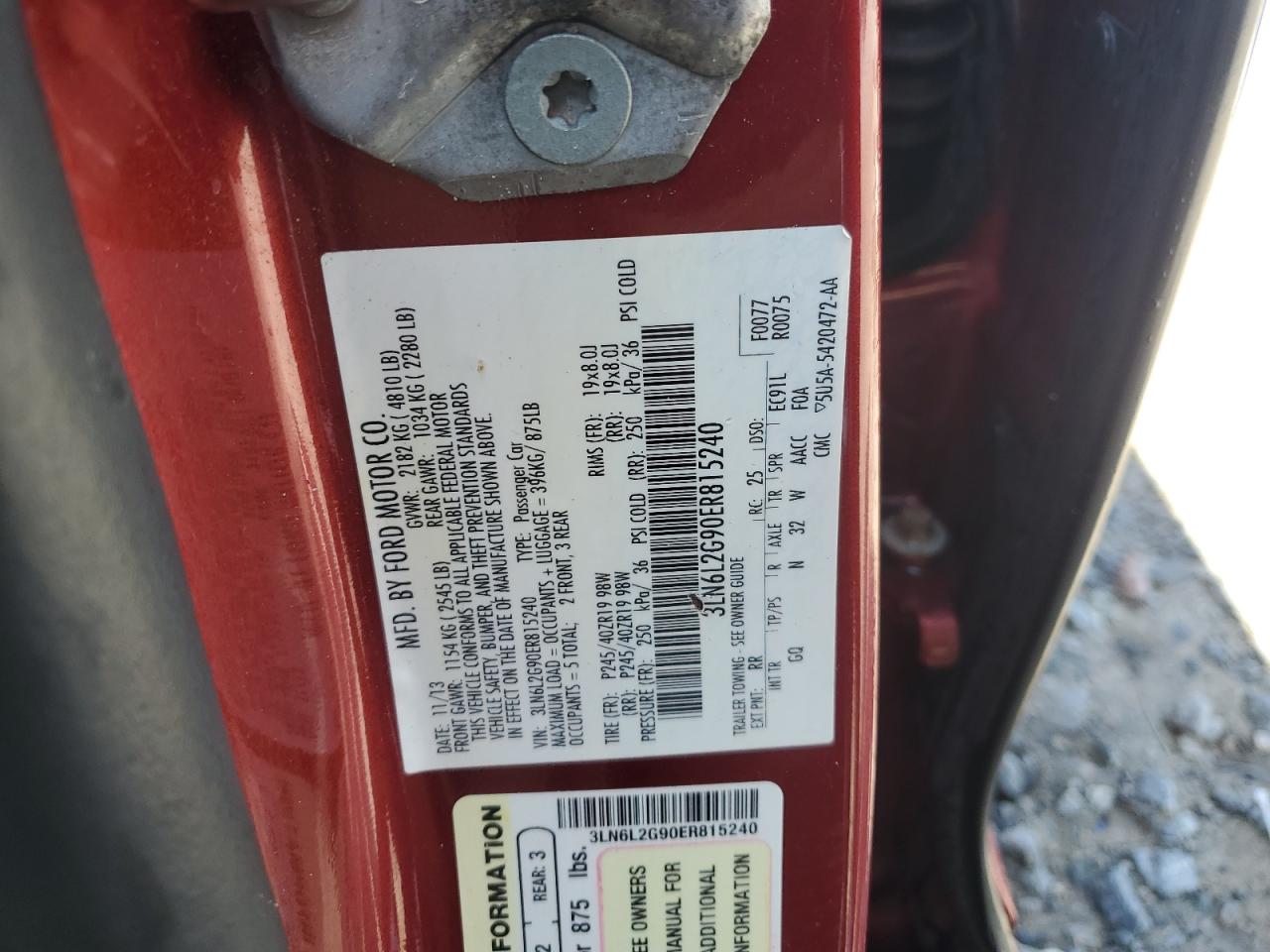 2014 Lincoln Mkz VIN: 3LN6L2G90ER815240 Lot: 71809185