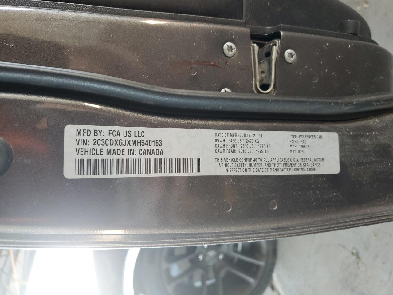 2021 Dodge Charger Scat Pack VIN: 2C3CDXGJXMH540163 Lot: 81250155