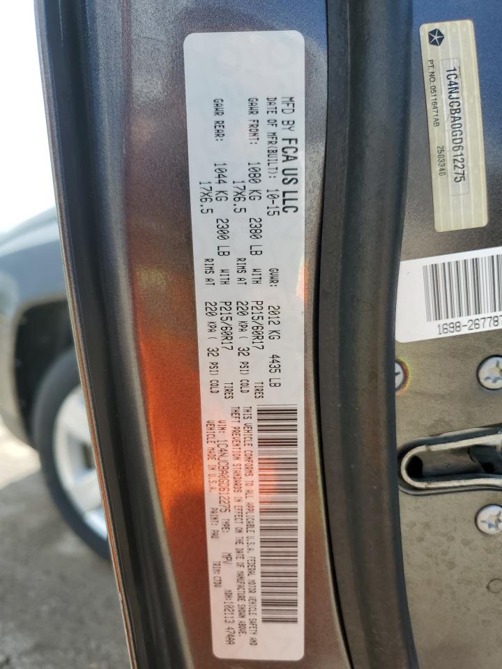 2016 Jeep Compass Sport VIN: 1C4NJCBA0GD612275 Lot: 80942795