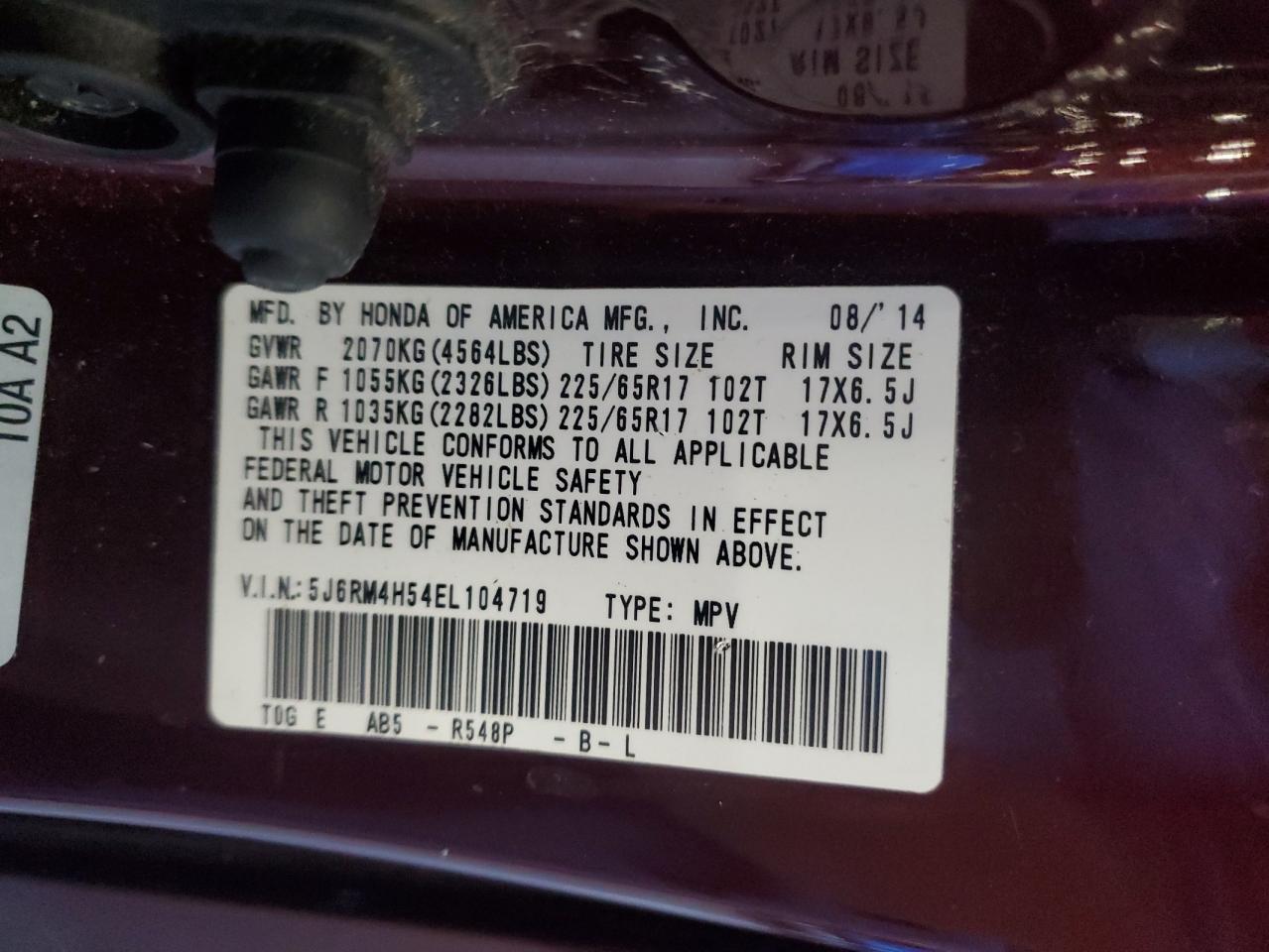 2014 Honda Cr-V Ex VIN: 5J6RM4H54EL104719 Lot: 84235485