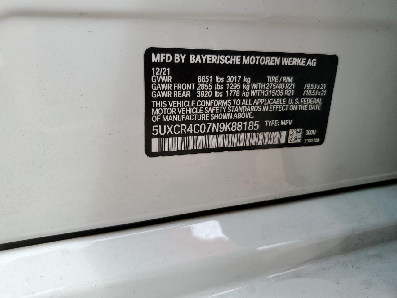 2022 BMW X5 Sdrive 40I VIN: 5UXCR4C07N9K88185 Lot: 81263045