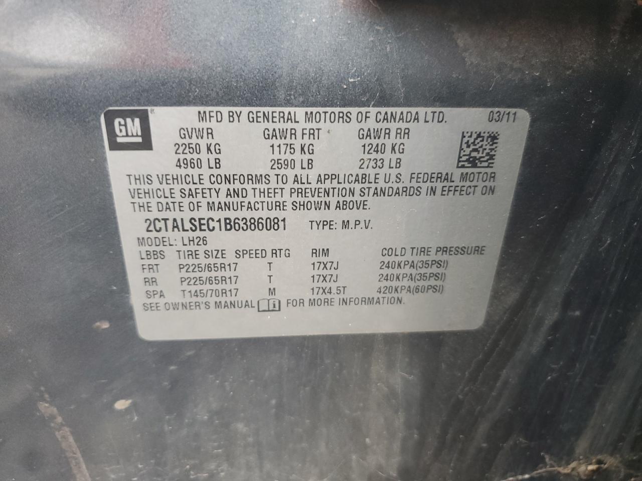 2011 GMC Terrain Sle VIN: 2CTALSEC1B6386081 Lot: 82040275