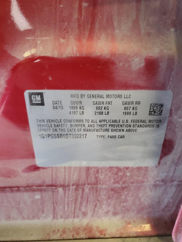 2013 Chevrolet Cruze Ltz VIN: 1G1PG5SB5D7302217 Lot: 82075005