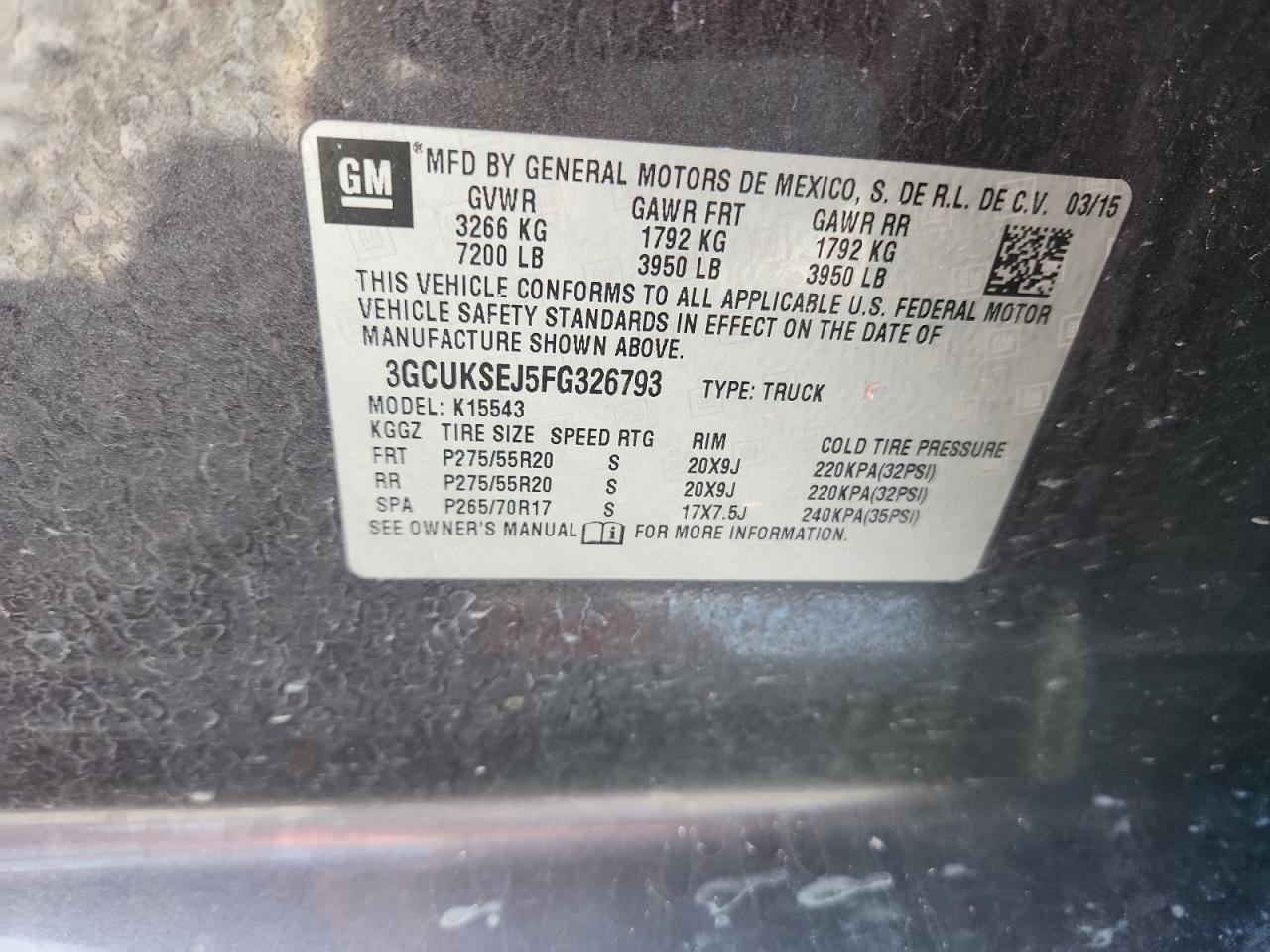 2015 Chevrolet Silverado K1500 Ltz VIN: 3GCUKSEJ5FG326793 Lot: 84423135