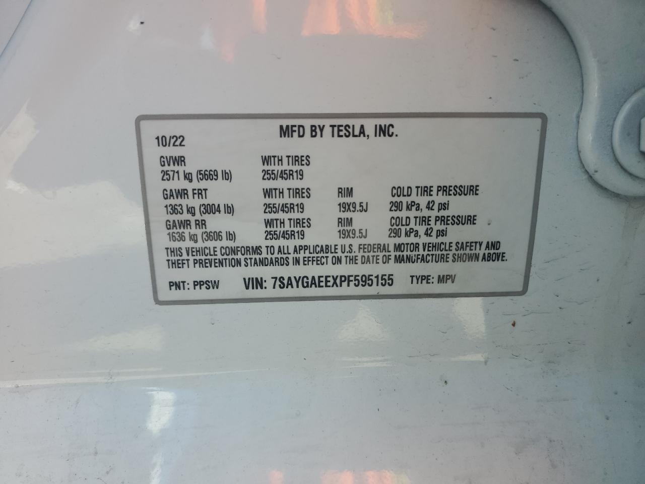 2023 Tesla Model Y VIN: 7SAYGAEEXPF595155 Lot: 80492515