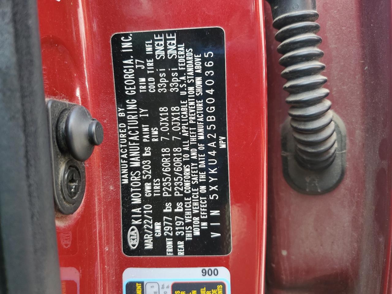 2011 Kia Sorento Ex VIN: 5XYKU4A25BG040365 Lot: 71680085