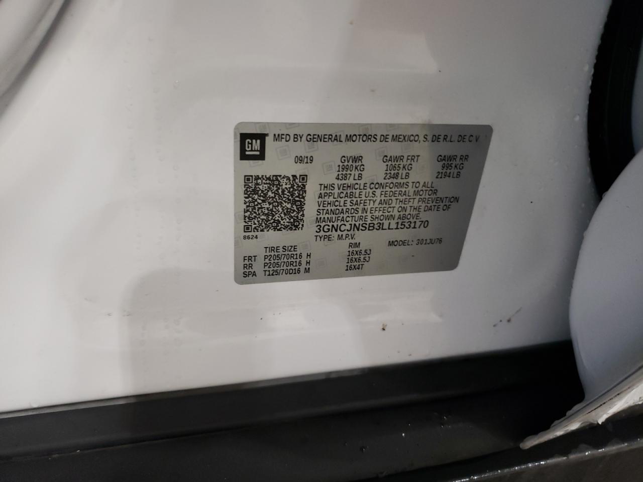 2020 Chevrolet Trax Ls VIN: 3GNCJNSB3LL153170 Lot: 81785875