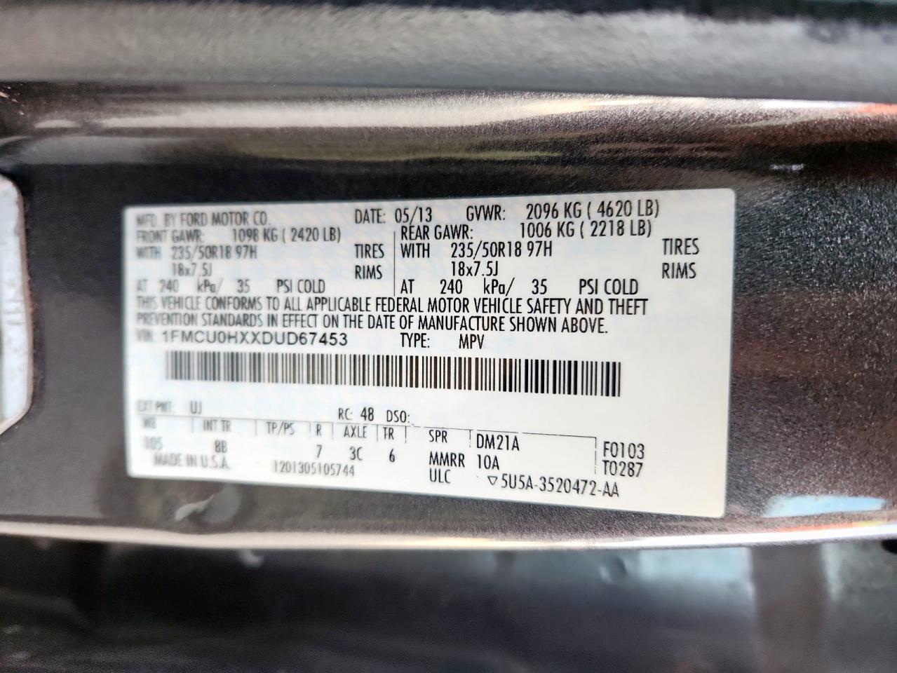 2013 Ford Escape Sel VIN: 1FMCU0HXXDUD67453 Lot: 84038685